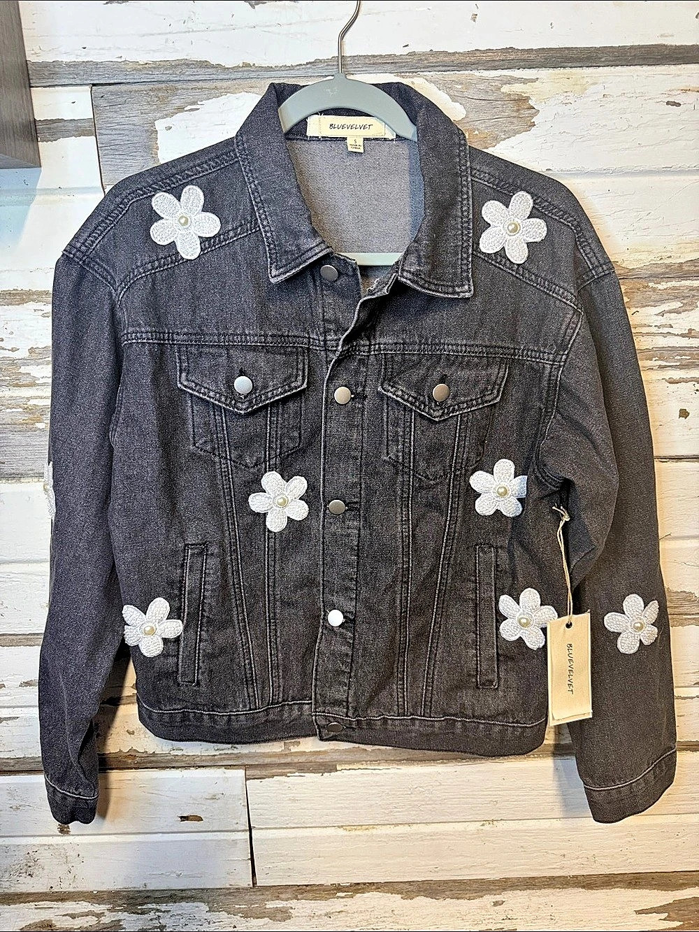BLUEVELVET Floral Denim Jacket in Black Size Small NWT((1141A